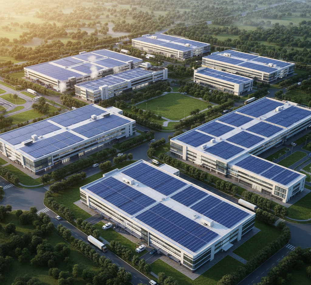 Future vision of a large-scale EV gigafactory campus with integrated production and logistics